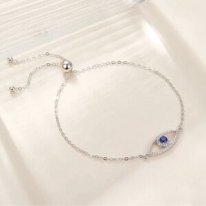 Sterling Silver Evil Eye Adjustable Bracelet